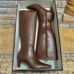 French Connection Knee High Boots Becky Kitten Heel Size 7 Chocolate Brown NIB